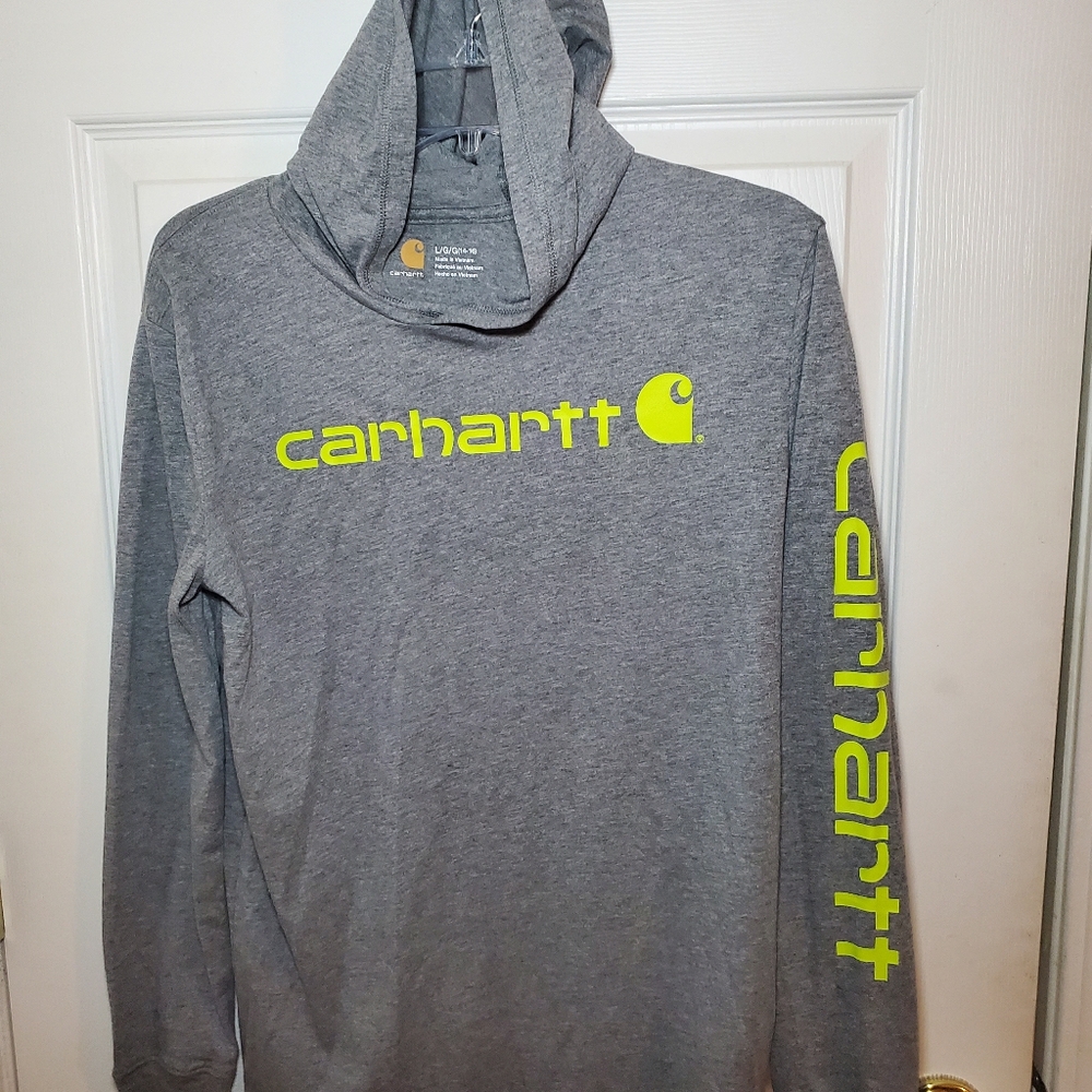 Carhartt Gray Hoodie with Neon Yellow Logo